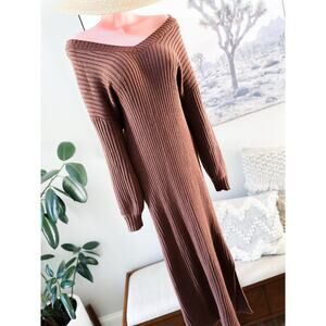 Forest Paths & Fireside Comfort cocoa slouchy ribbed billowy sweater dress maxi